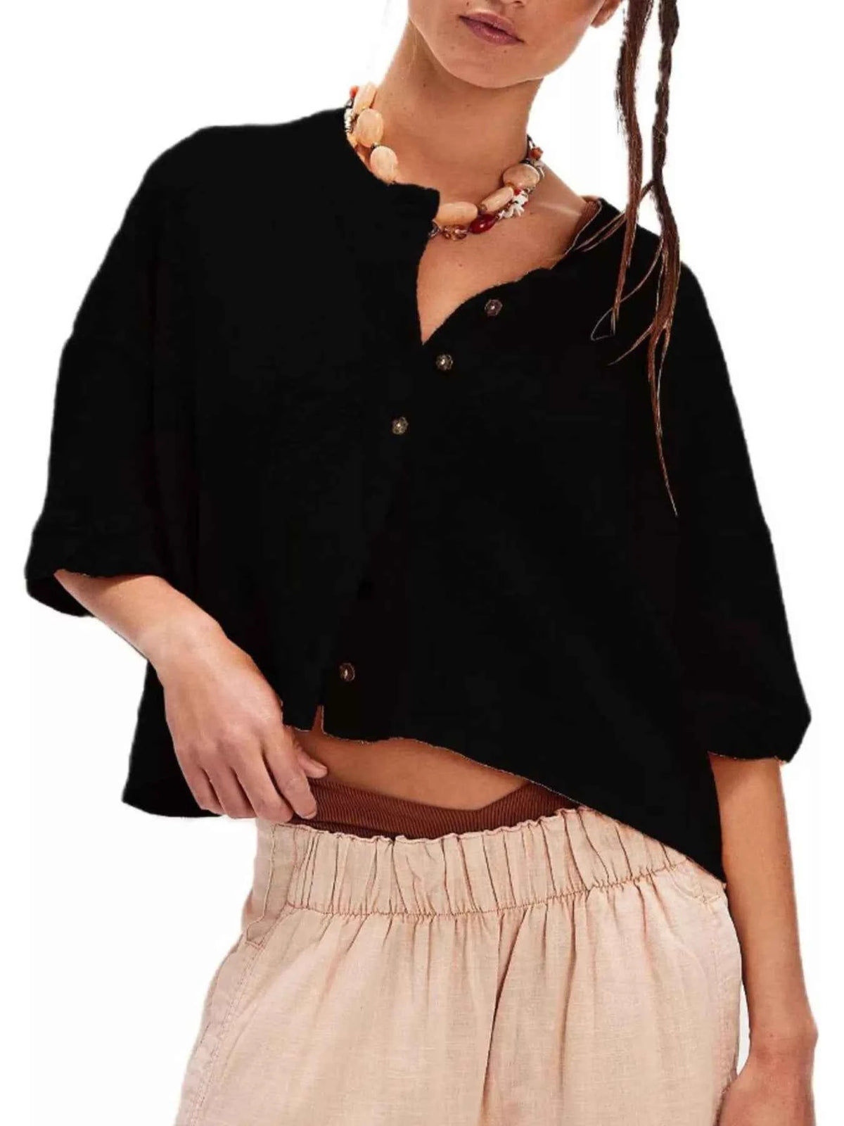 Button-Front Half Sleeve Cardigan — view 5