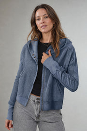 Waffle-Knit Zip Up Long Sleeve Hooded Jacket — view 1
