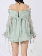 Ruffled Off-Shoulder Flounce Sleeve Dress — view 12