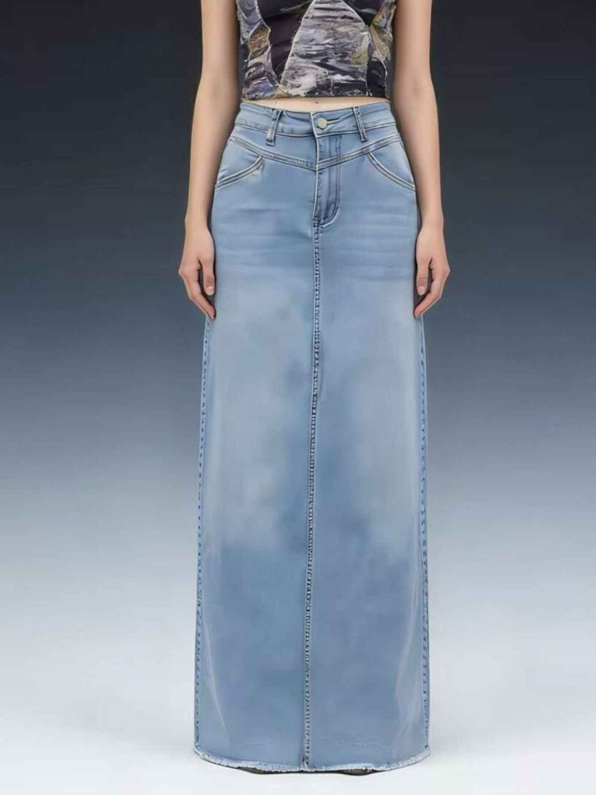 Raw Hem Maxi Denim Skirt - Effortless Style & Comfort — view 2