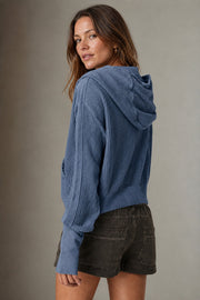 Waffle-Knit Zip Up Long Sleeve Hooded Jacket — view 2