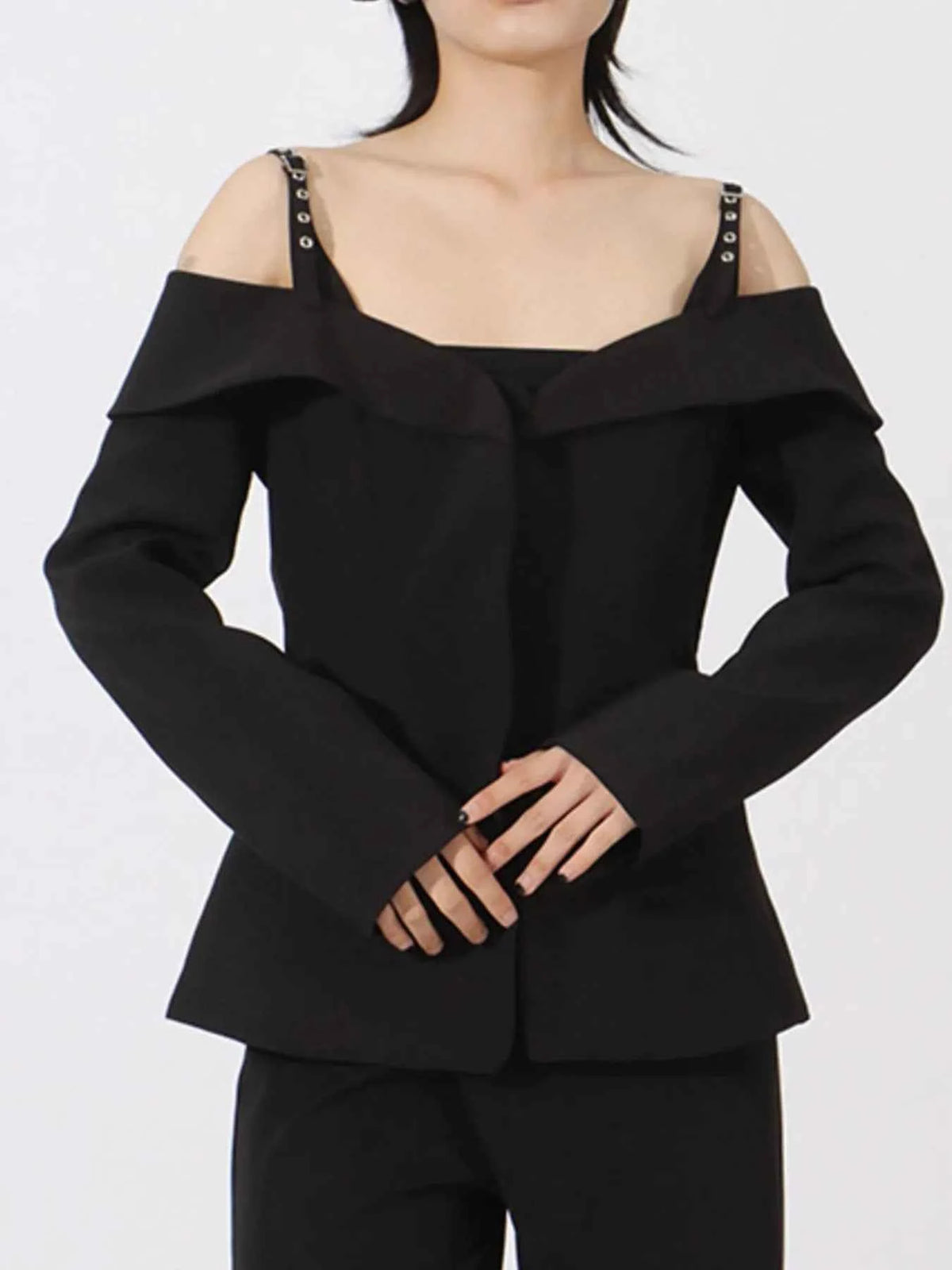Ruffled Cold Shoulder Long Sleeve Outerwear — view 3