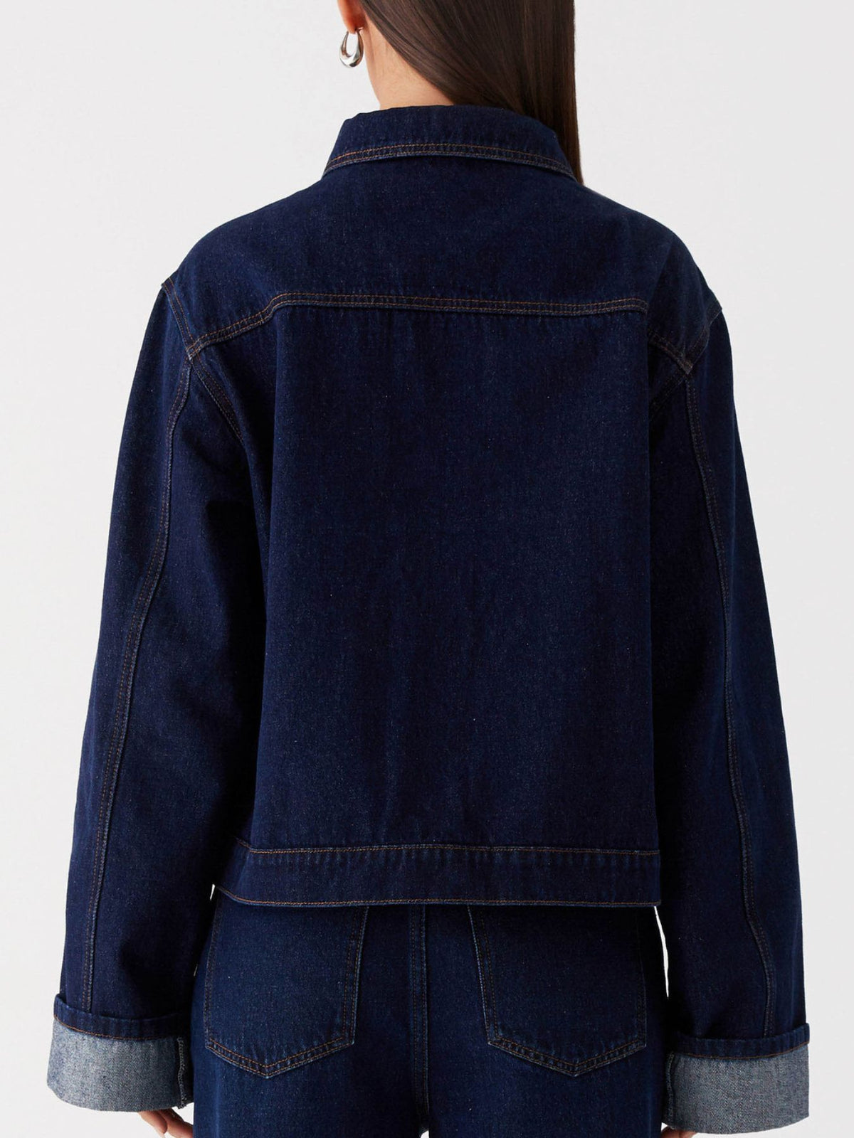 Button Down Cropped Oversized Denim Jacket — view 18