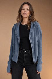 Waffle-Knit Zip Up Long Sleeve Hooded Jacket — view 3