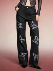 Butterfly Print High-Waisted Wide Leg Jeans — view 3