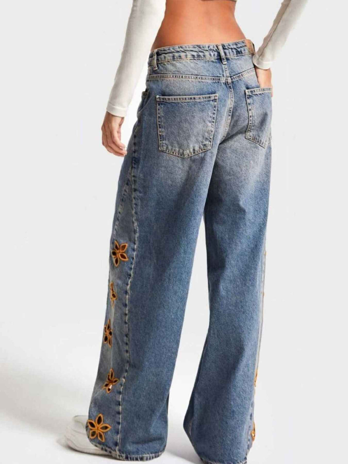 Floral Embroidered Wide Leg Jeans - Elevate Your Style — view 4