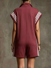 Striped Zip Front Short Sleeve Romper — view 6