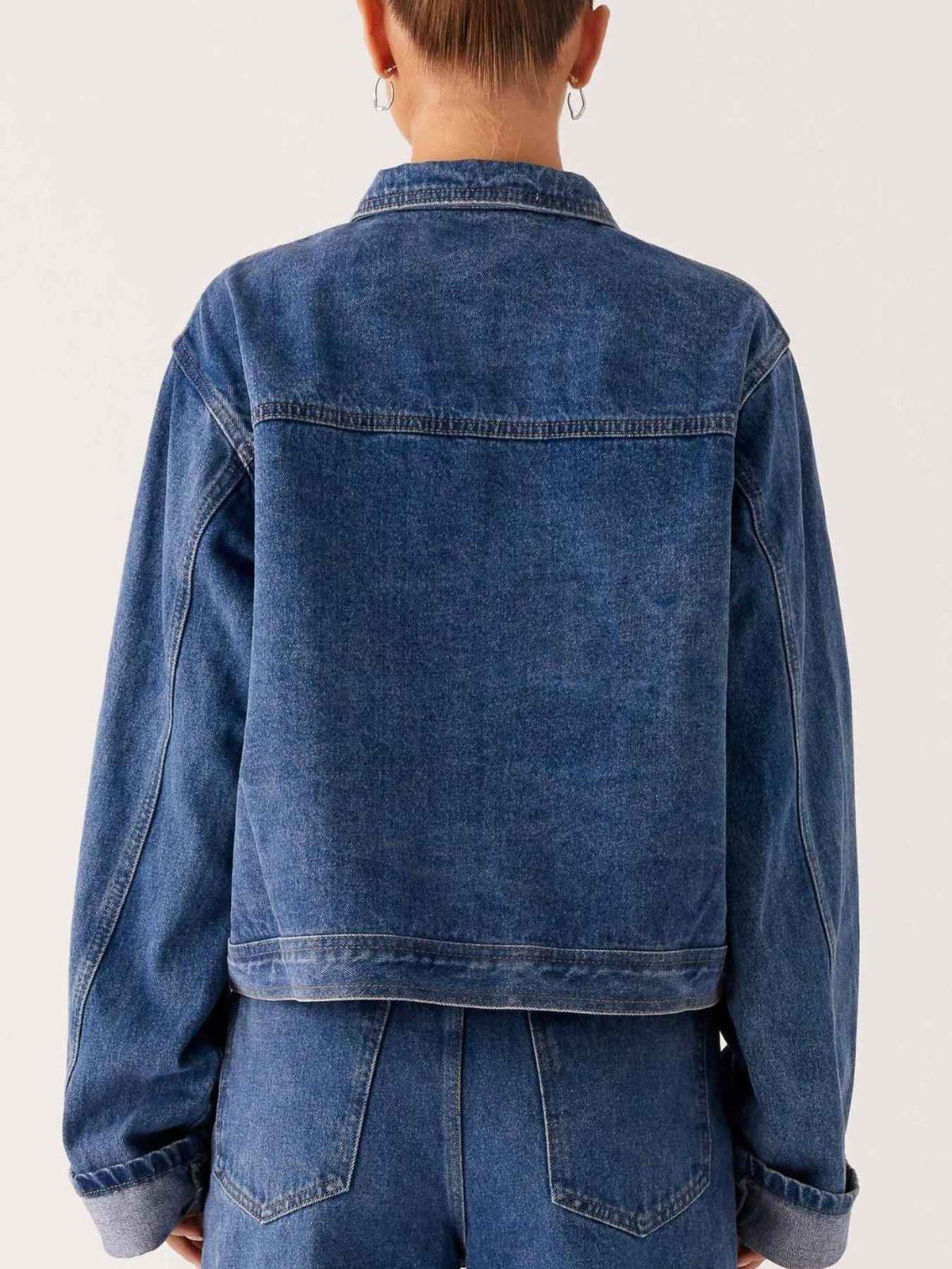 Button Down Cropped Oversized Denim Jacket — view 4