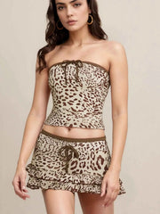 Leopard Print Strapless Top and Skirt Two-Piece Set — view 1
