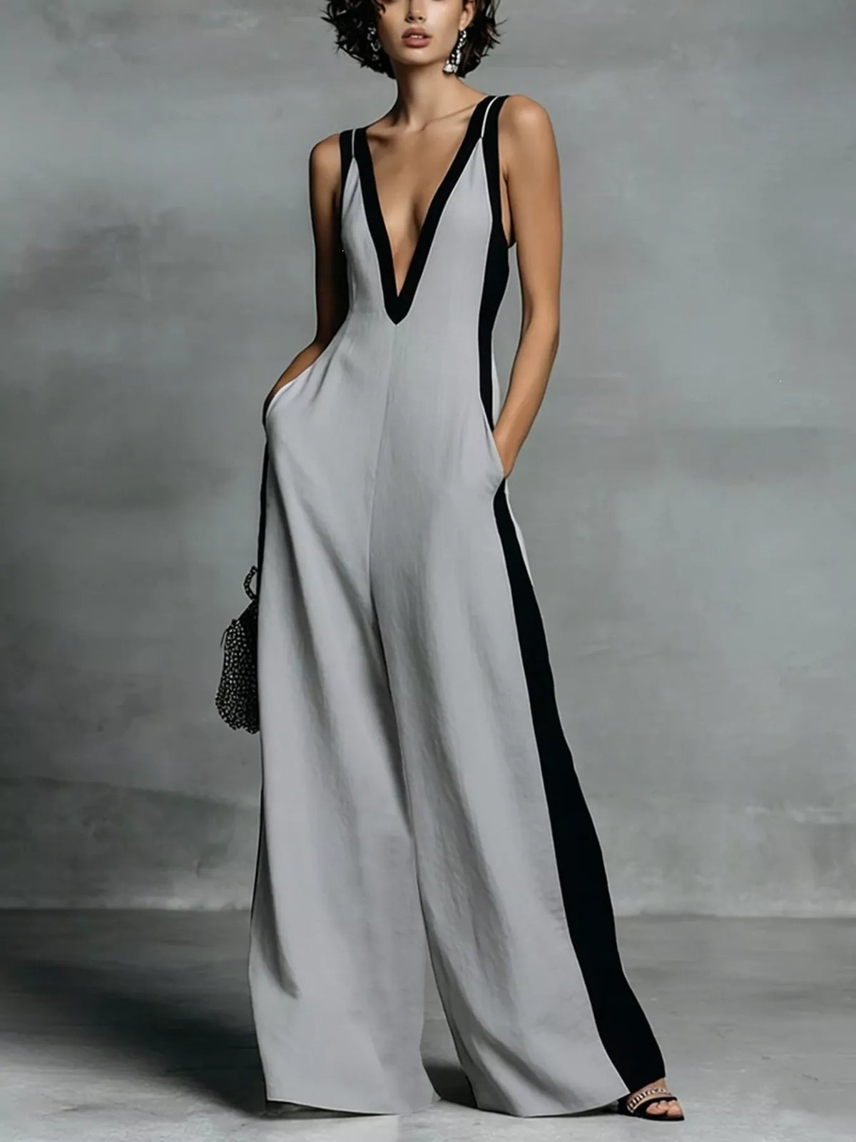 Deep V-Neck Wide-Leg Jumpsuit — view 6