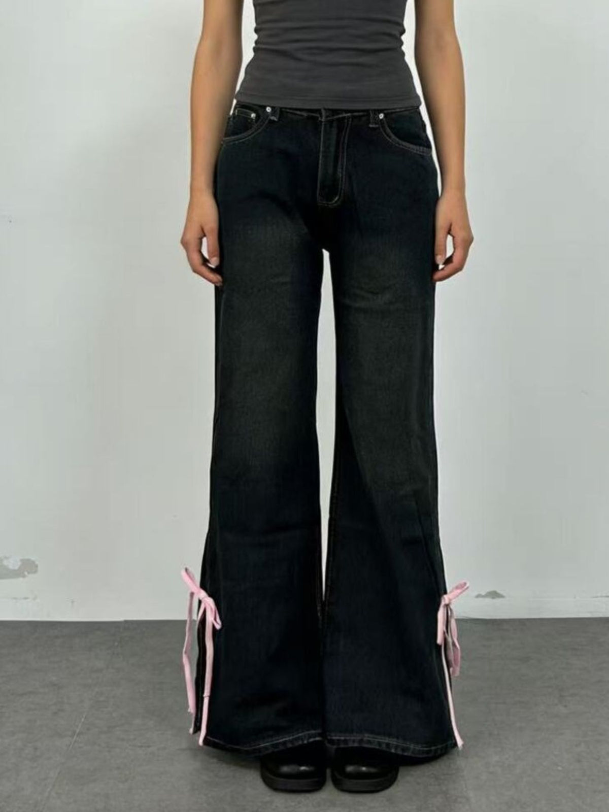Ribbon Detail Flare Jeans - Stylish Elegance with Comfort — view 8