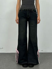 Ribbon Detail Flare Jeans - Stylish Elegance with Comfort — view 8
