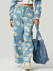 Pocketed Floral Wide Leg Jeans — view 3