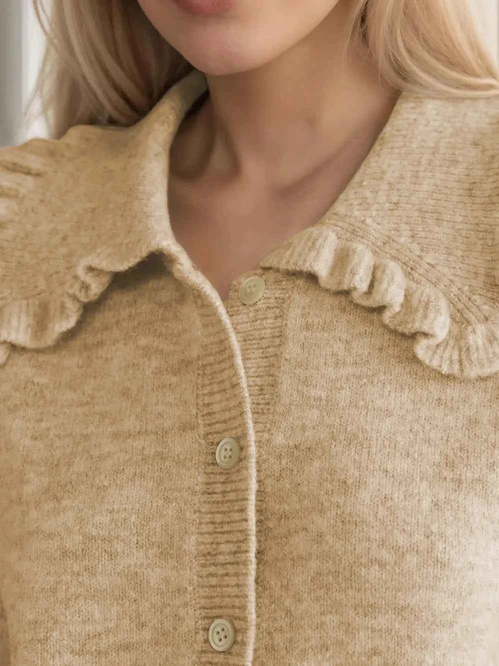 Button Up Long Sleeve Cardigan with Peter Pan Collar — view 3