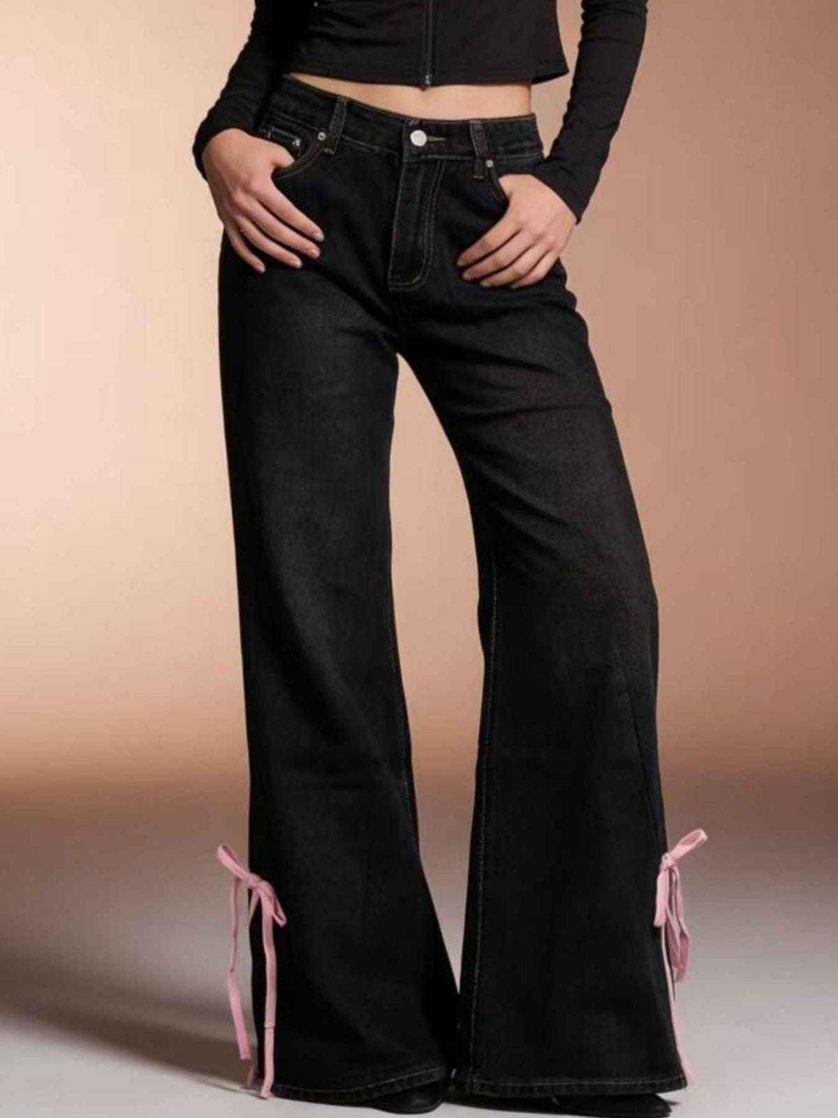 Ribbon Detail Flare Jeans - Stylish Elegance with Comfort — view 3