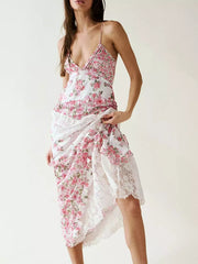 Lace Floral Print Ruffle Trim Maxi Dress — view 11