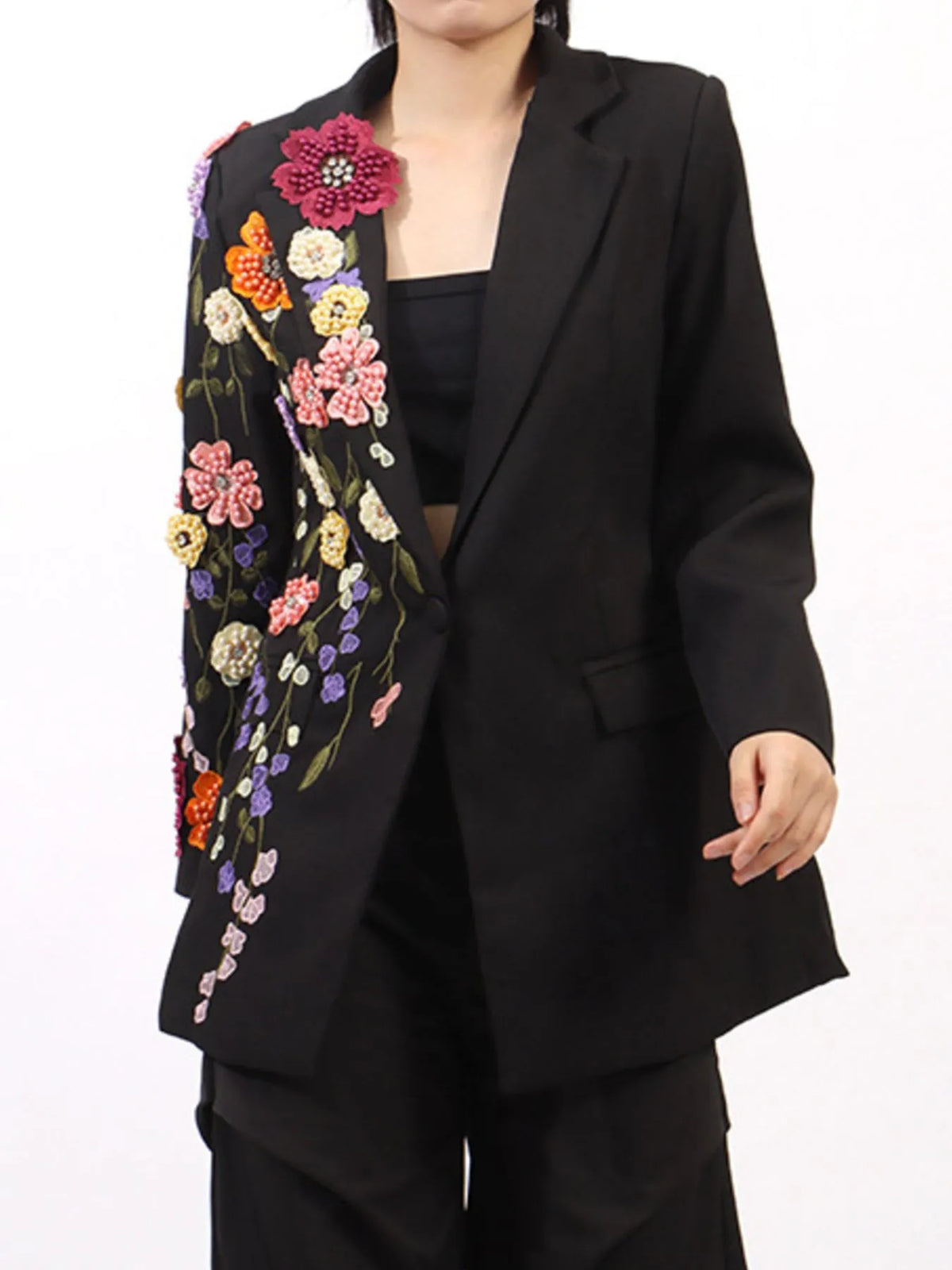 Pearl Detail Flower Lapel Collar Blazer — view 7