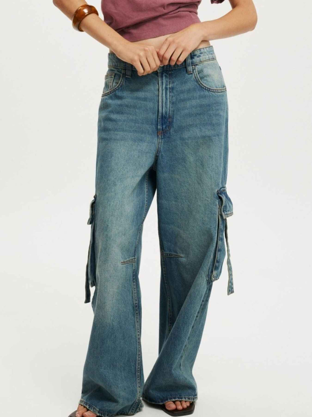 Vintage Wash Wide Leg Cargo Jeans - Timeless Style Meets Comfort — view 1