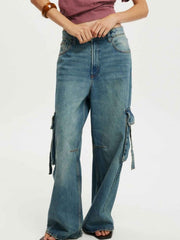 Vintage Wash Wide Leg Cargo Jeans - Timeless Style Meets Comfort — view 1