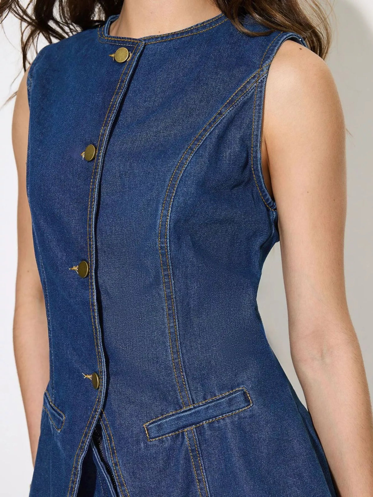 Button Up Sleeveless Denim Top — view 8