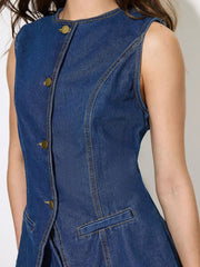 Button Up Sleeveless Denim Top — view 8