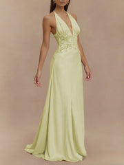 Halter Neck Lace Trimmed Maxi Dress — view 13