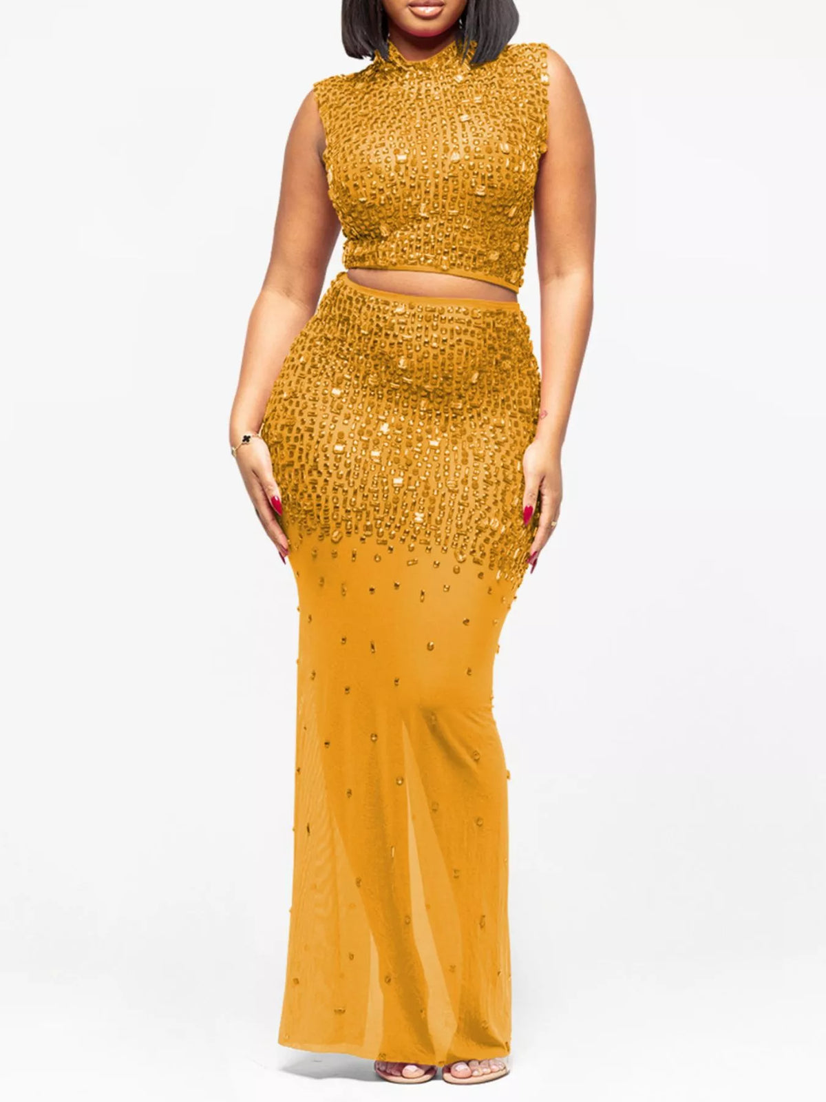 Rhinestone Sleeveless Top and Skirt Set — view 6