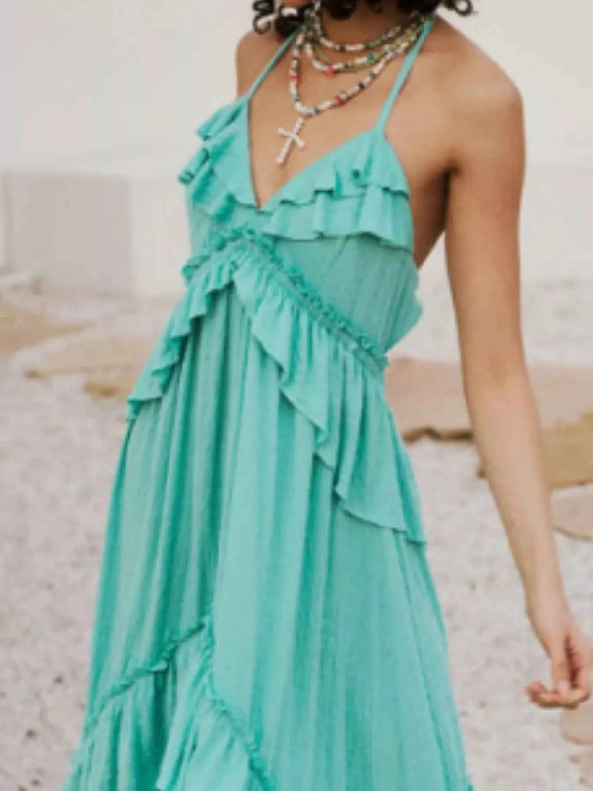 Chic Ruffled Halter Neck Maxi Dress for Effortless Style — view 31