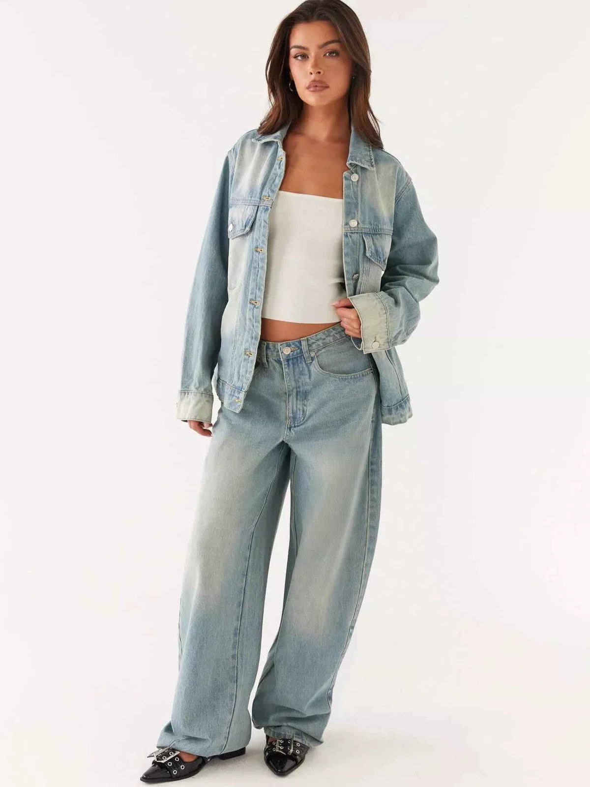 Button Up Denim Jacket and Jeans Set - Effortless Style — view 4