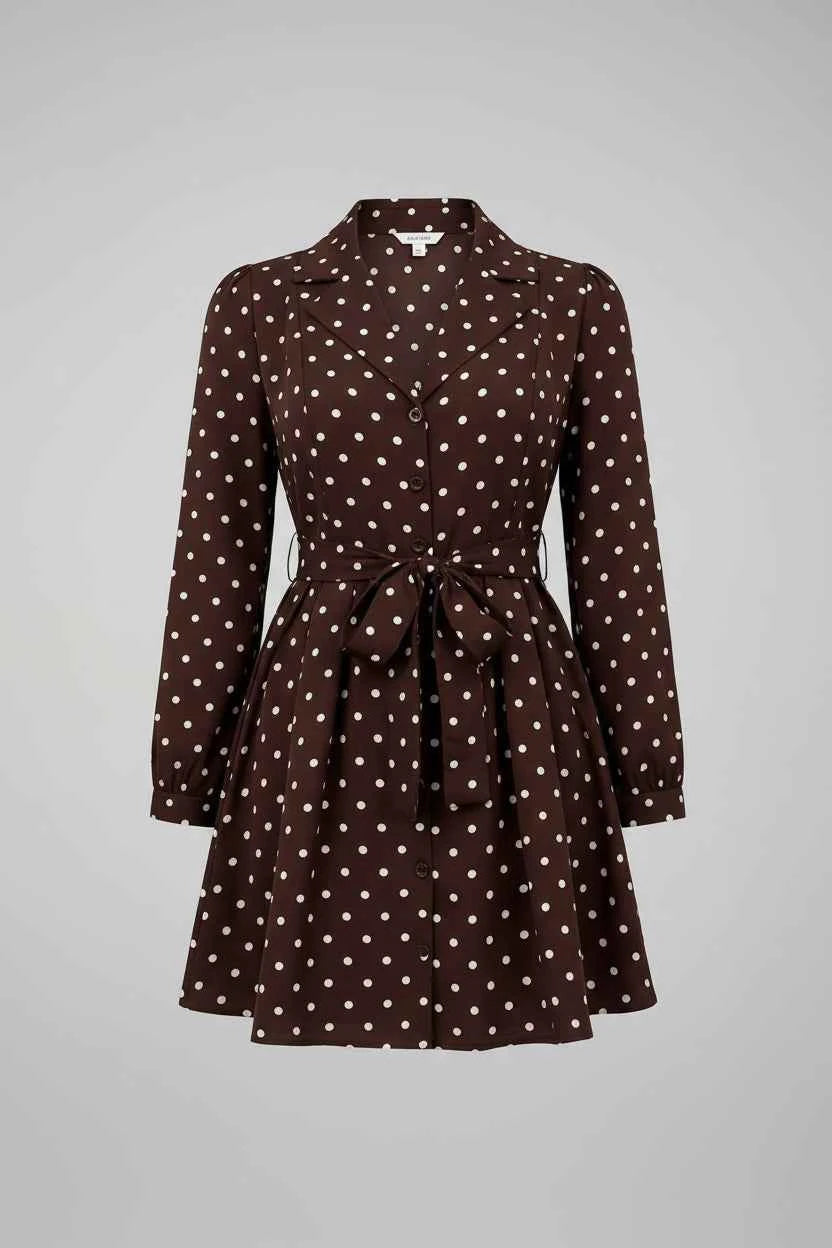 Polka Dot Long Sleeve Shirt Dress — view 5