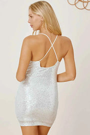 Sequin Spaghetti Strap Mini Wrap Dress — view 3