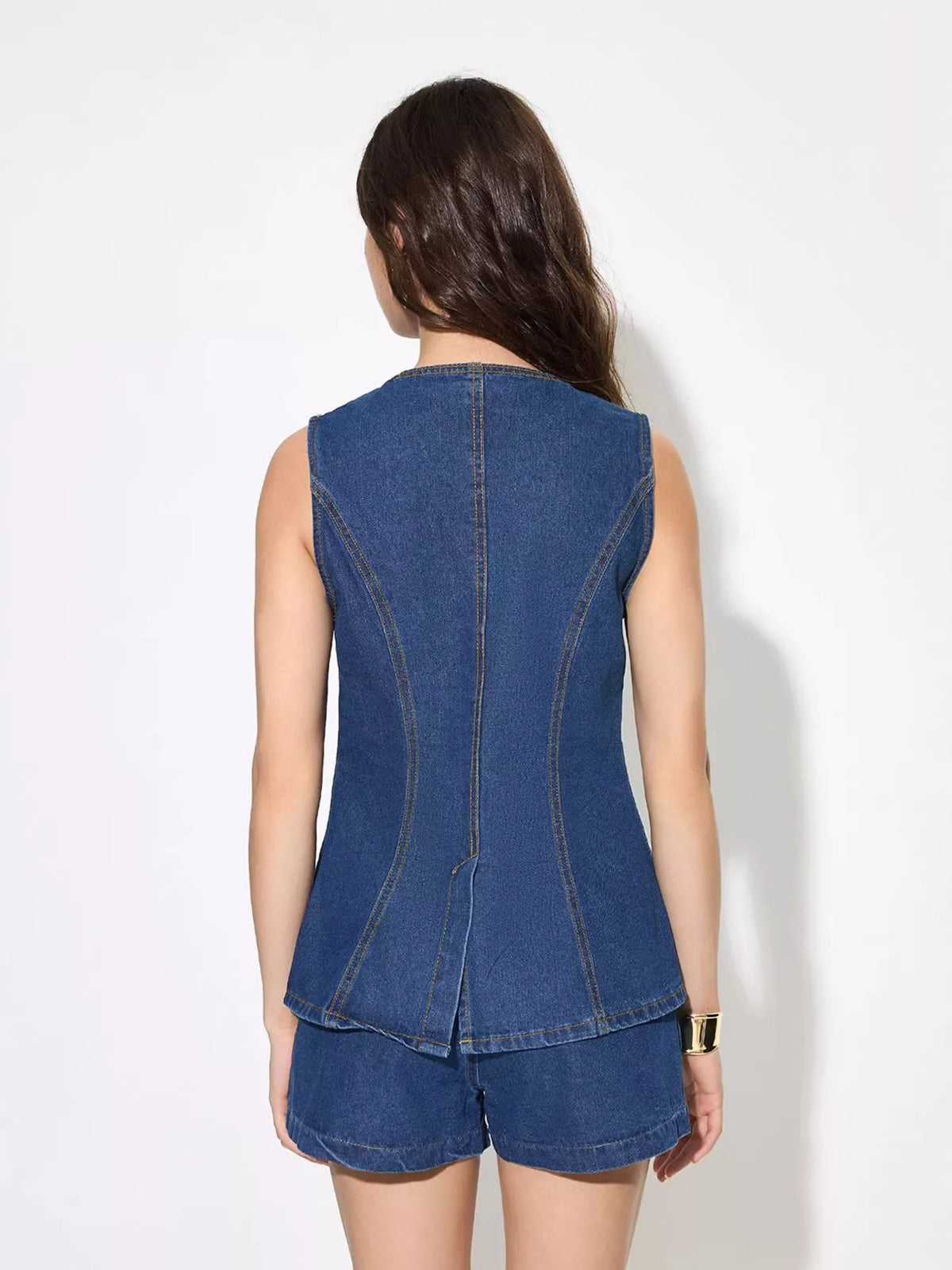 Button Up Sleeveless Denim Top — view 9