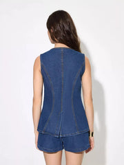 Button Up Sleeveless Denim Top — view 9