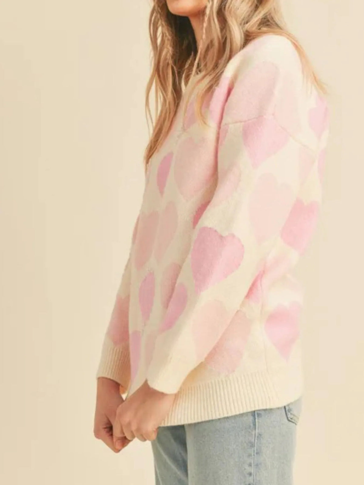 Heart Ribbed Hem Long Sleeve Sweater — view 17