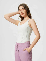 Round Neck Wide Strap Active Tank with Detachable Chest Pads — view 5
