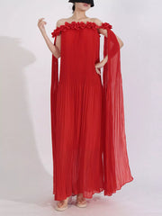 Off-Shoulder Floral Pleated Maxi Dress — view 10
