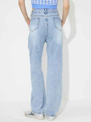 Flower High Rise Straight Leg Jeans with Pockets — view 2