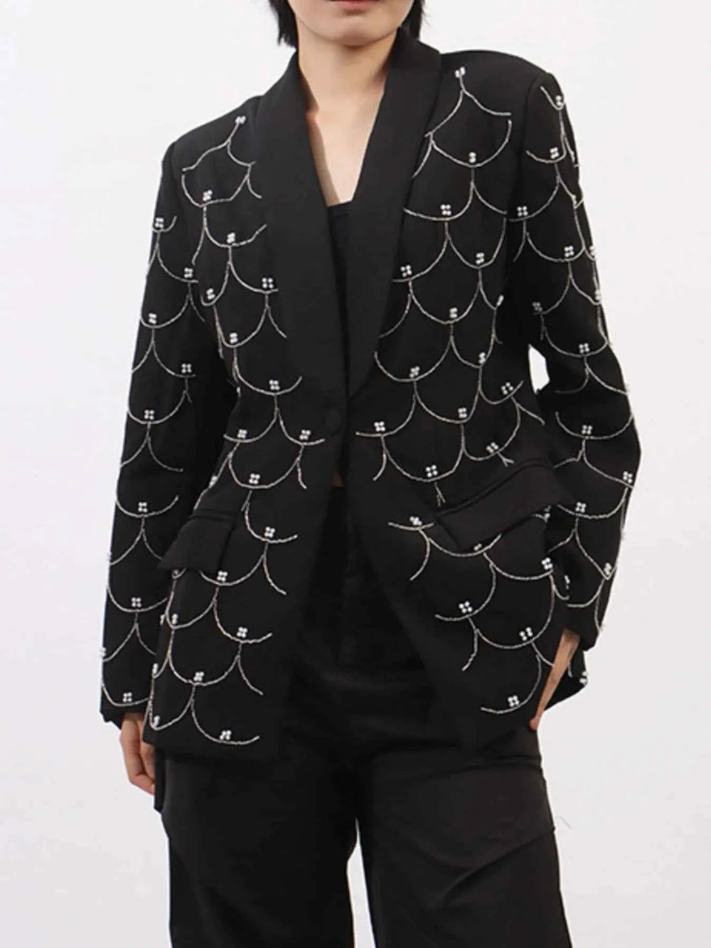 Pearl Detail Long Sleeve Blazer