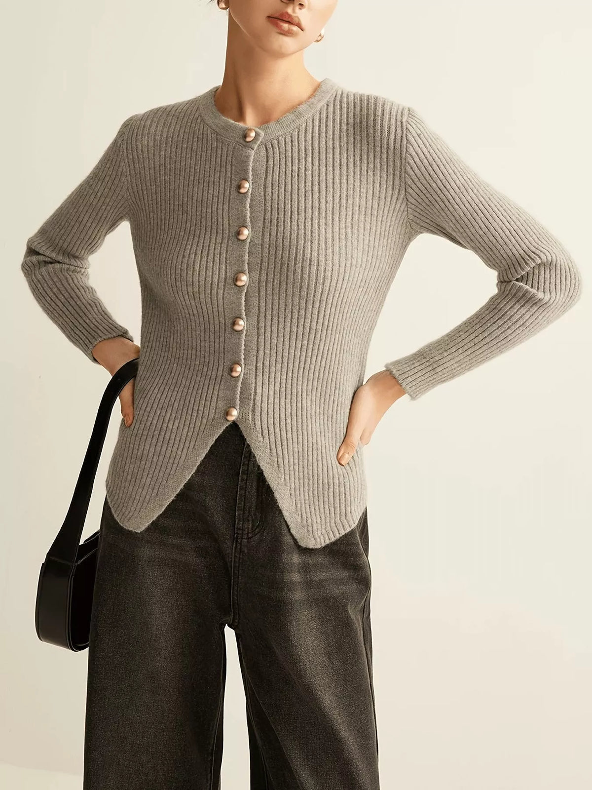 Ribbed Knit Button-Down Cardigan — view 6