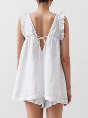 Ruffle Trim V-Neck Top and Shorts Set — view 7