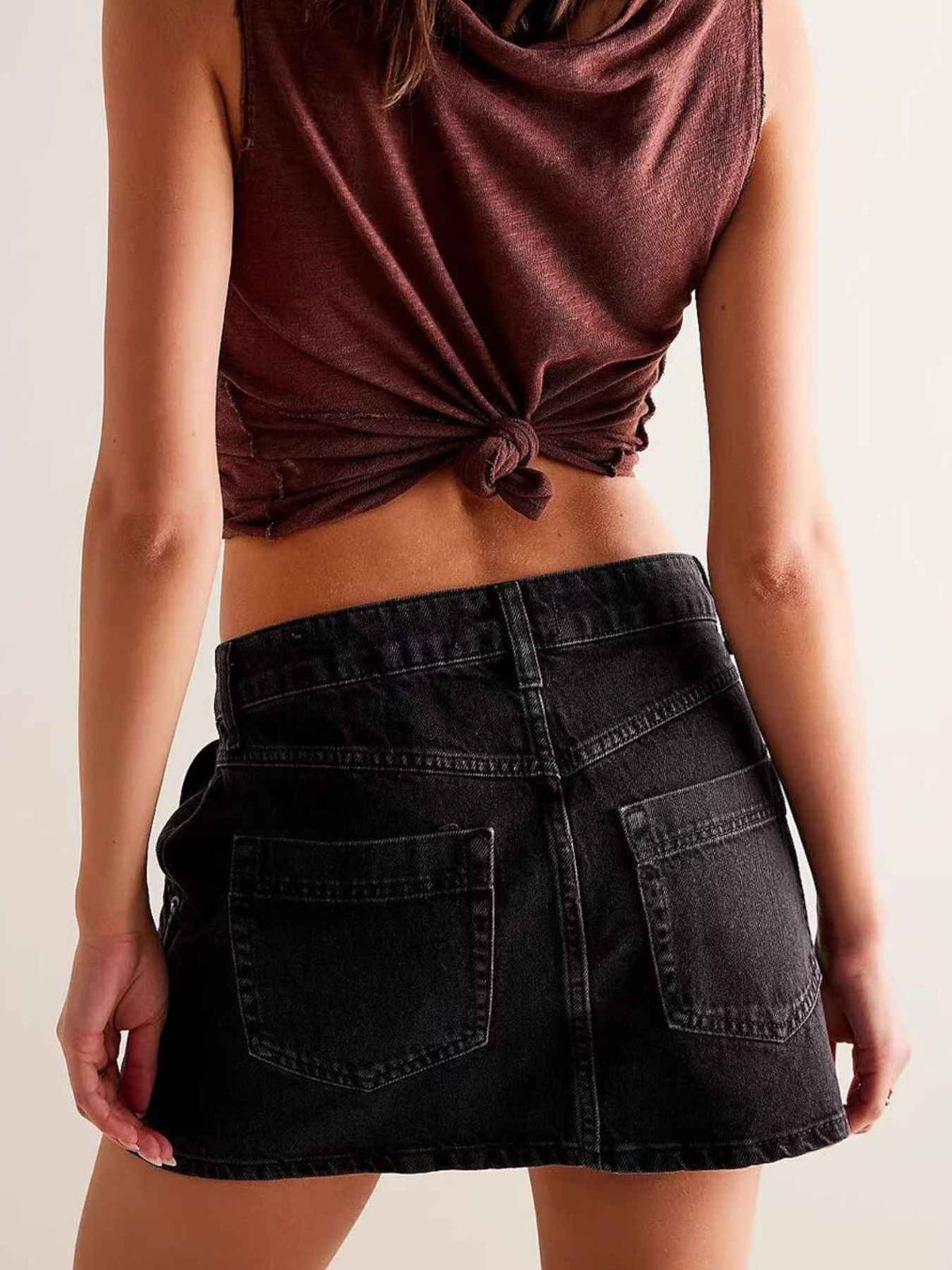 Asymmetrical Button-Front Denim Skirt