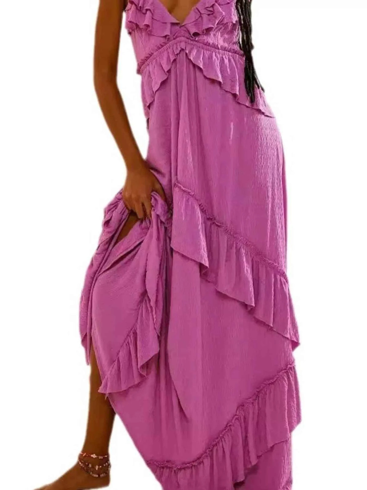Chic Ruffled Halter Neck Maxi Dress for Effortless Style — view 28