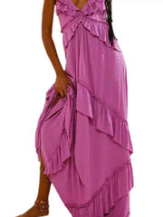 Chic Ruffled Halter Neck Maxi Dress for Effortless Style — view 28