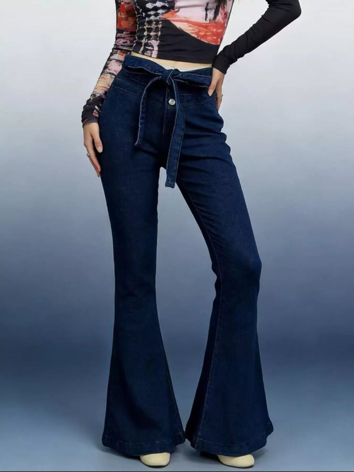 Bow-Tie High-Waisted Flare Jeans: Elevate Your Style — view 11
