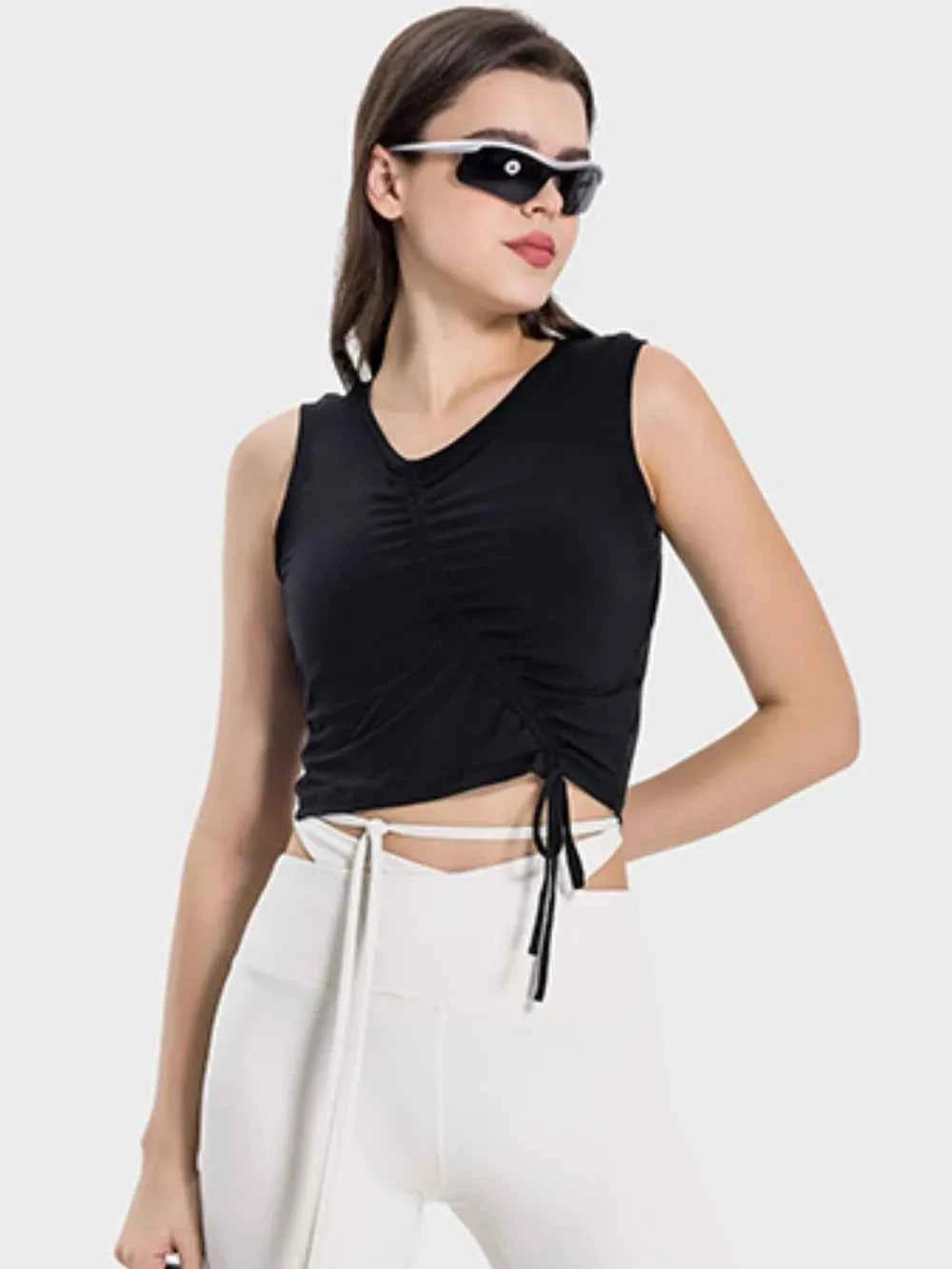 Drawstring Ruched Wide Strap Active Tank - Comfortable & Stylish — view 13