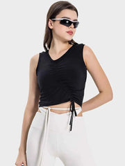 Drawstring Ruched Wide Strap Active Tank - Comfortable & Stylish — view 13