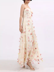 Floral Applique Strapless Tulle Maxi Dress — view 9