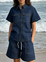 Button Up Short Sleeve Top and Shorts Denim Set — view 8