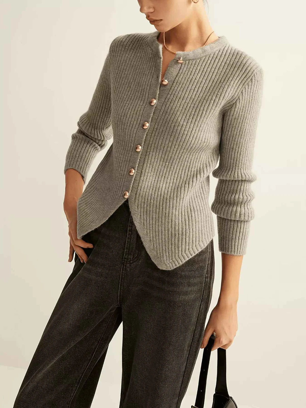 Ribbed Knit Button-Down Cardigan — view 4