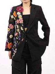 Pearl Detail Flower Lapel Collar Blazer — view 5